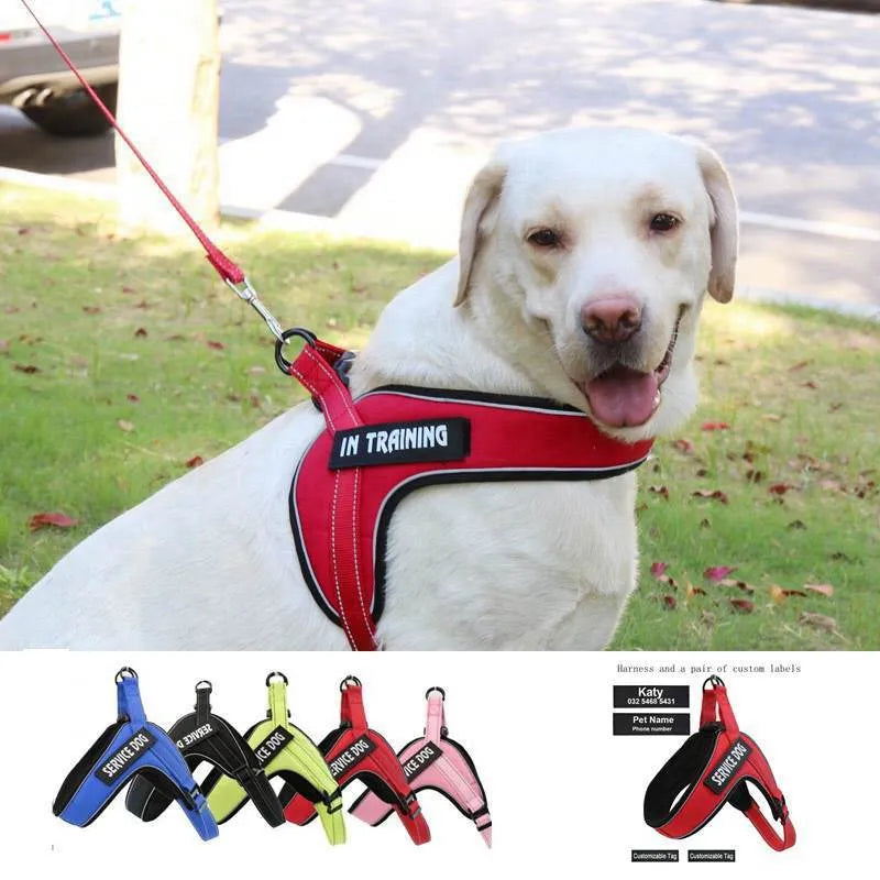 Custom breathable dog harness vest with reflective strip, metal buckle and adjustable Velcro, in blue, black, red, green or pink.