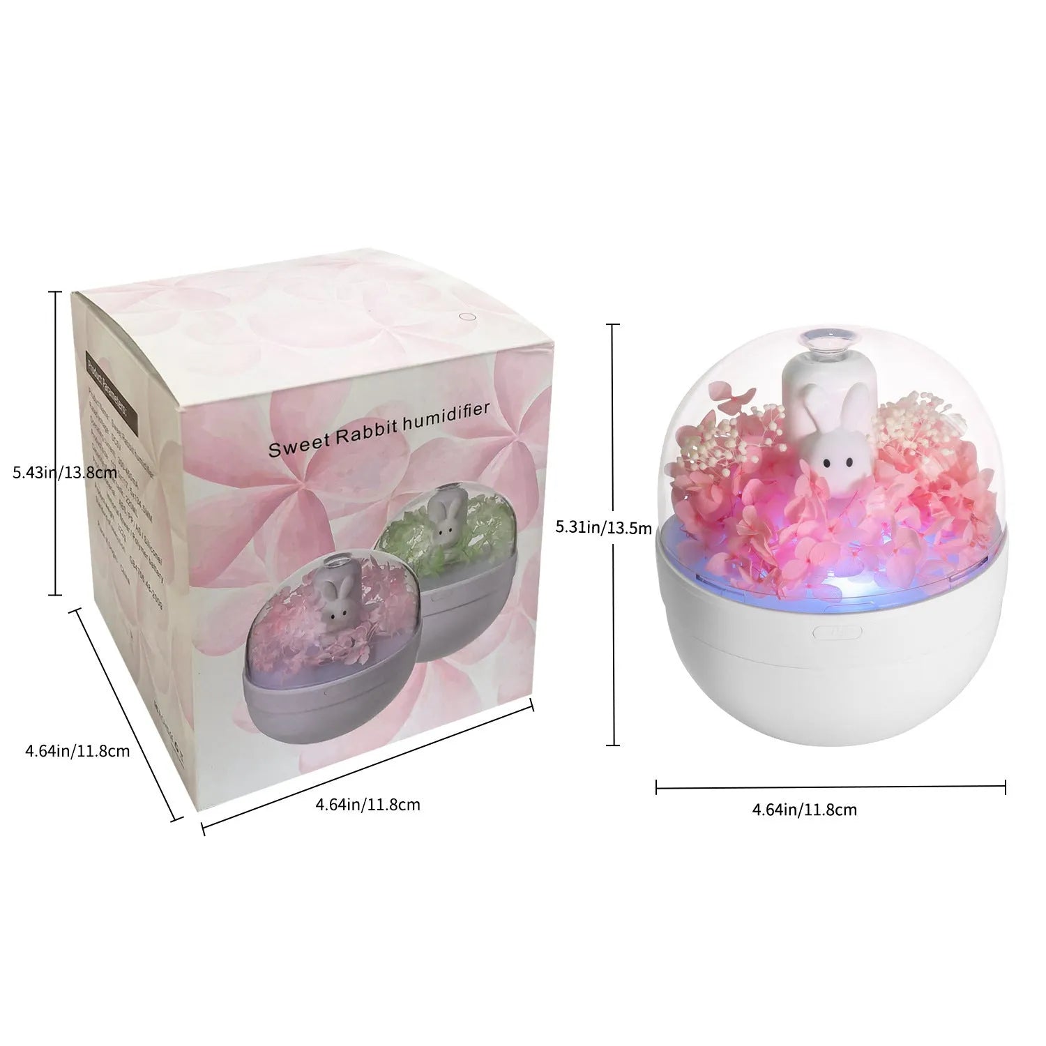 Pink rabbit-shaped preserved flower aromatherapy humidifier with essential oil diffuser