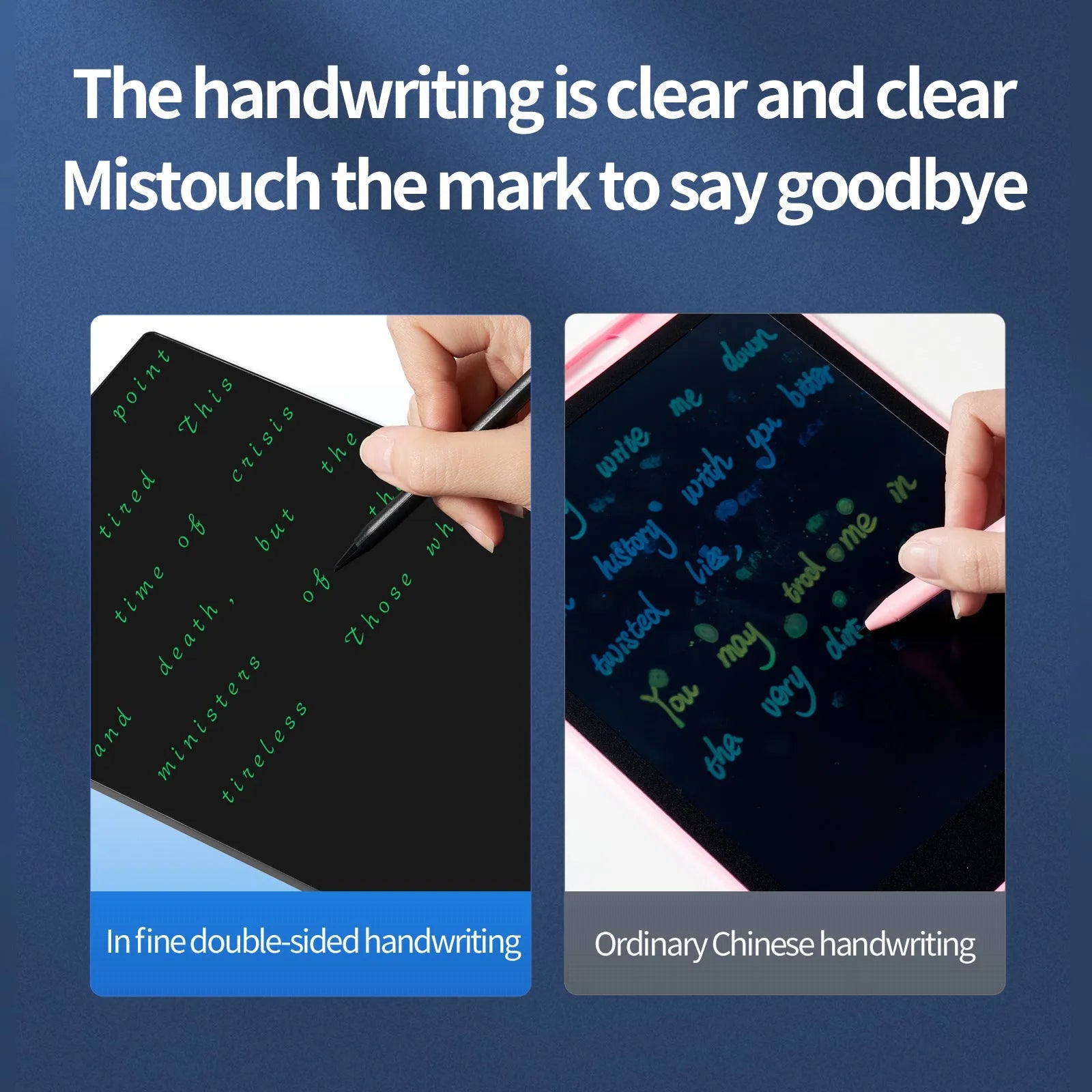 Single colour double-side LCD handwriting board 9.5 inch in white with pen on surface