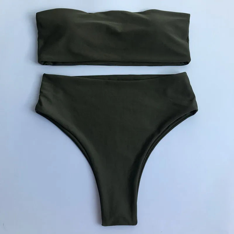 Women's neoprene backless bikini set in ArmyGreen with chest pad and high elasticity