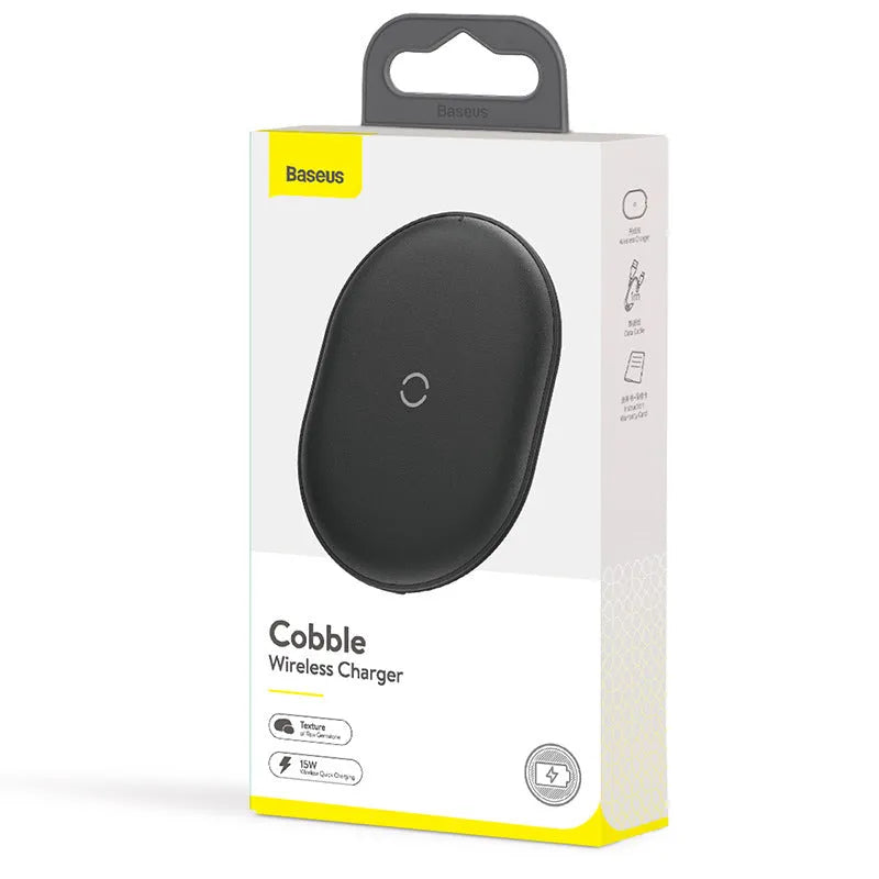 Baseus Rough 15W wireless charging pad for mobile phones in black or white with Type-C cable