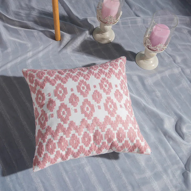 Geometric cotton embroidered pillowcase 45x45cm square cushion cover with invisible zipper, modern style