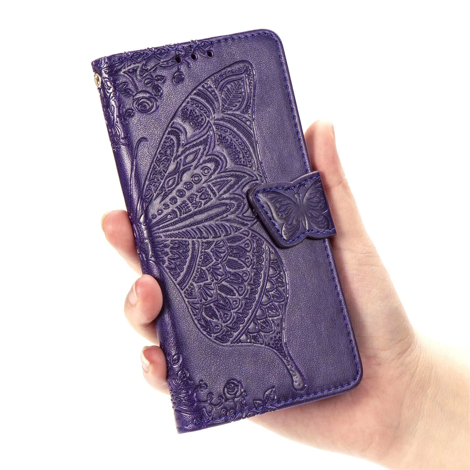 Flower butterfly embossed TPU phone case for Samsung, black colour, clamshell style