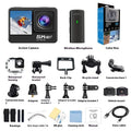 Compact 5K sports camera with wireless microphone and anti-shake technology in black ABS body