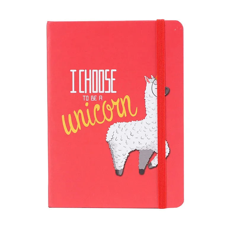 Alpaca cartoon design notepad showing paper cover, available in A5, A6, and A7 sizes