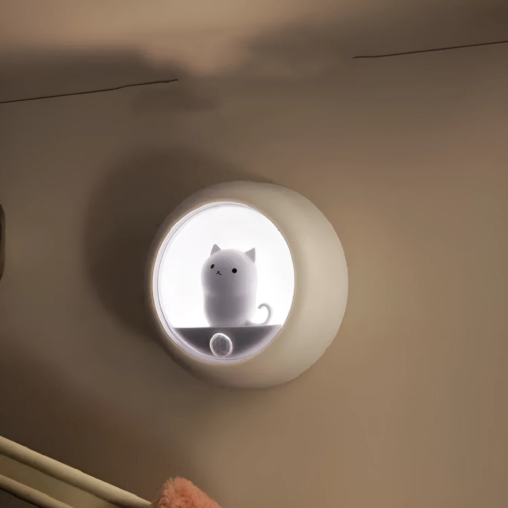 Creative cute cat night light with dual sensor and USB rechargeable battery in pink, white, and yellow options