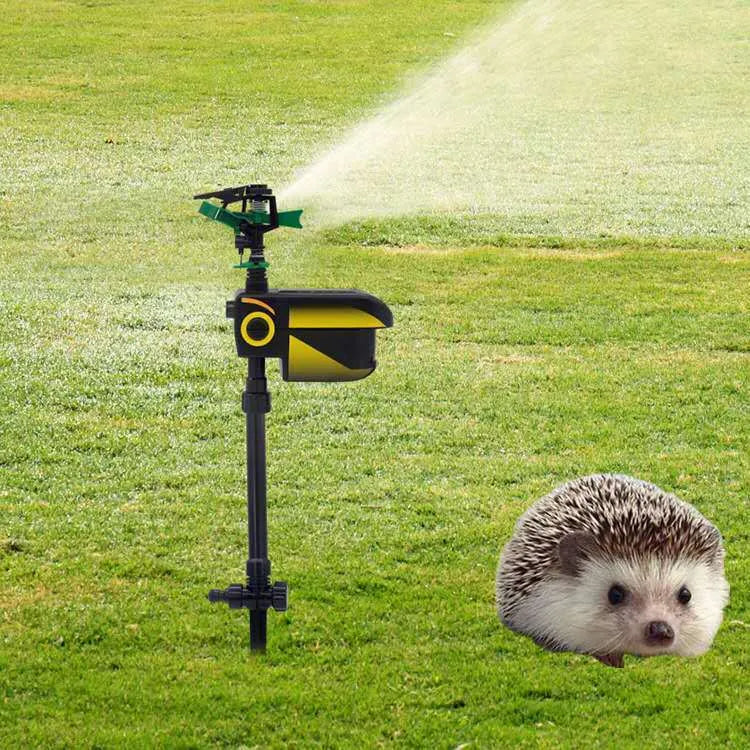 Automatic sensing animal repellent garden sprinkler, black ABS plastic, 64cm tall, with rotating nozzle