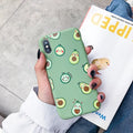 Avocado cartoon design TPU phone case for Apple iPhone models on a white background.