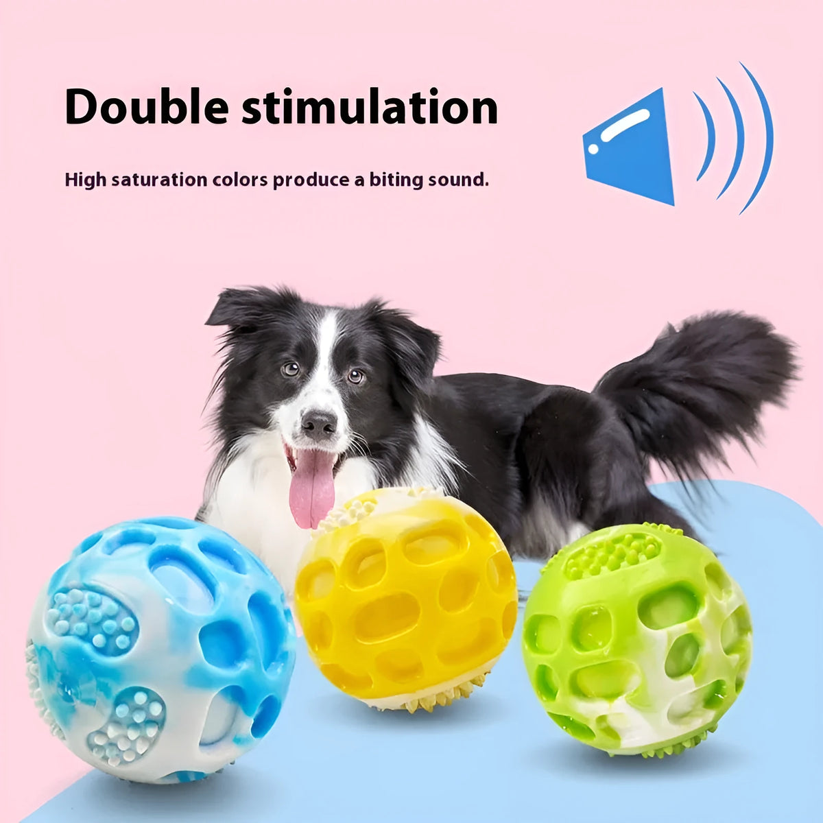 Blue TPR dog bite-resistant molar chew ball on white background