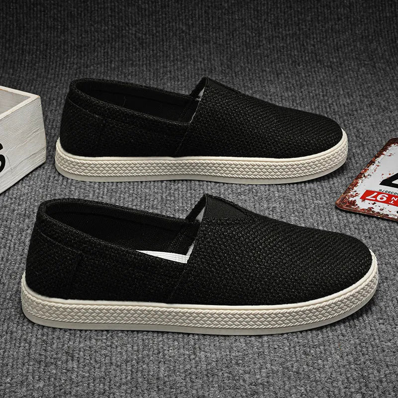 Men's linen cloth shoes with canvas uppers and round toe in beige colour