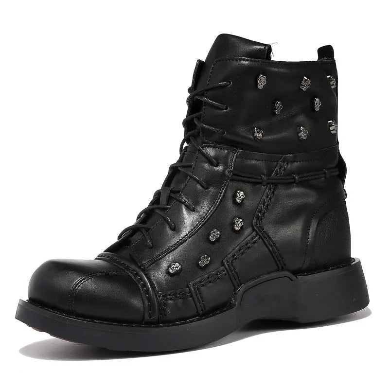Men's punk Martin boots in first layer cowhide with cotton lining, black or brown, sizes 37-50