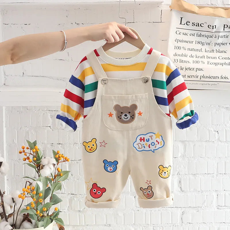 Yellow cotton plaid boys overalls suit with shirt and strap pants for child height 100cm