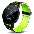 119 Plus Bluetooth smart watch with 1.3 inch LED display, TPU strap, heart rate monitor, Black Blue Green Red
