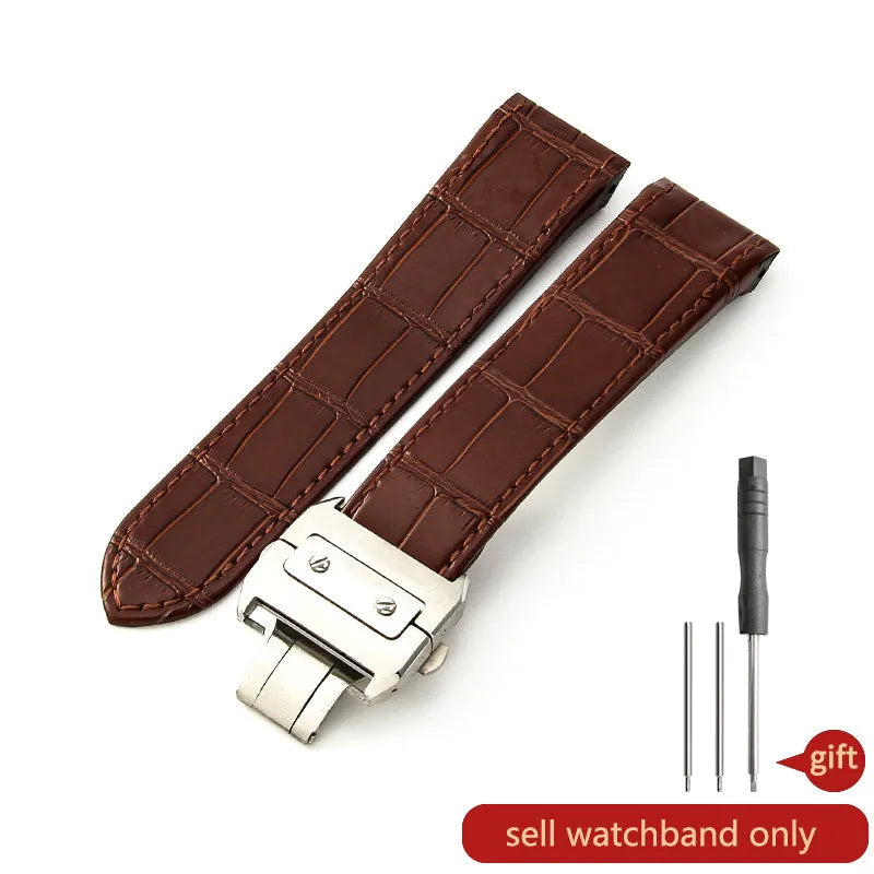 Genuine leather watch band for Santos 100 in black with steel buckle