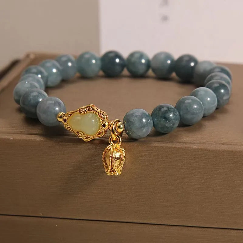 Natural stone bracelet for women with sky blue gourd lotus flower pendant