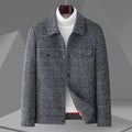 Autumn men's casual check lapel jacket in gray, loose fit with welt pocket, front view