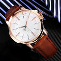 Men's belt watch with round dial, quartz movement, spiral crown, and stainless steel clasp on a belt strap