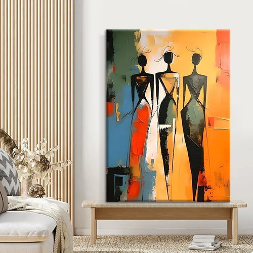 Colorful hand-painted abstract oil painting of an African woman on canvas