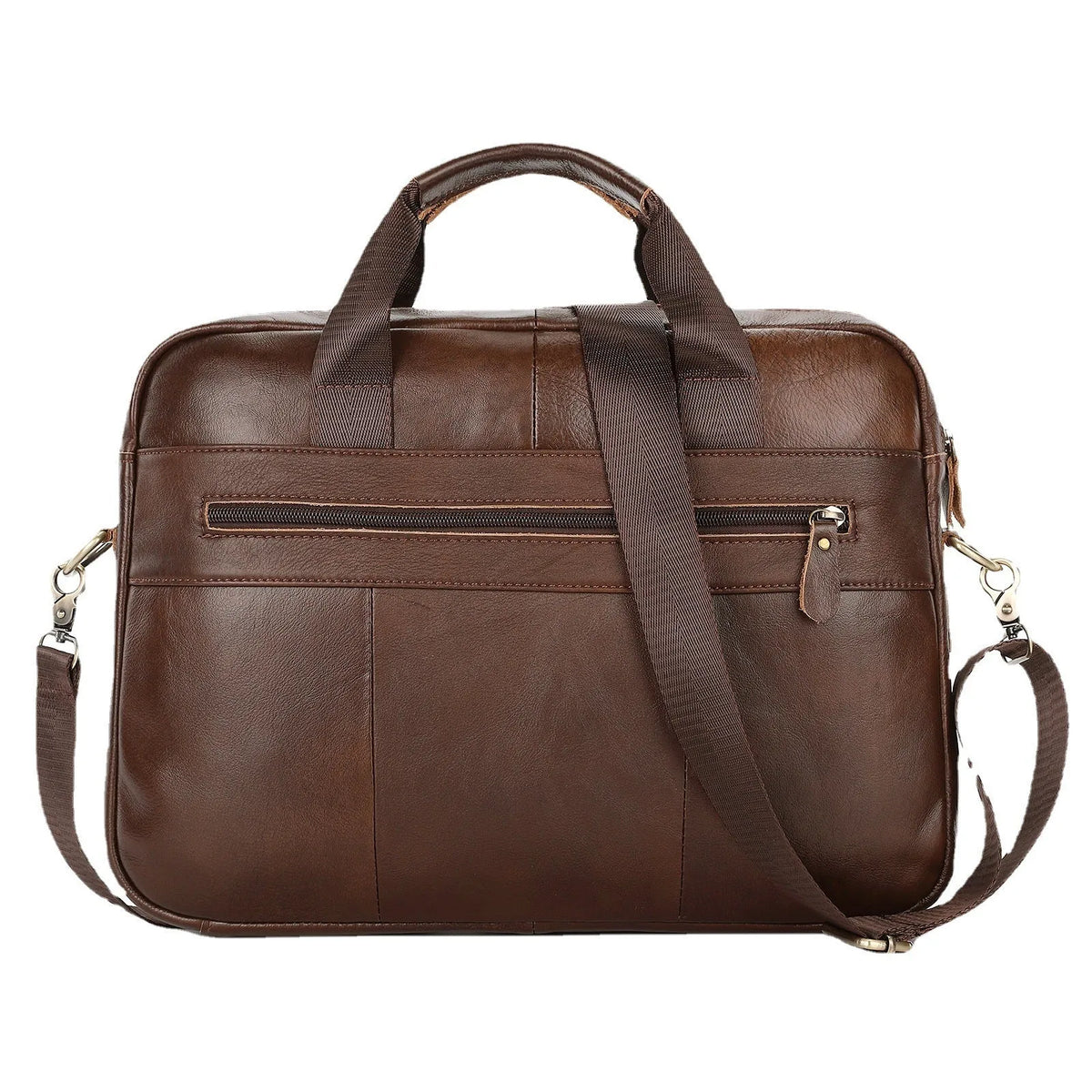 Men's 10-inch first-layer cowhide leather cross-body briefcase, vertical square zip-top bag, black or brown