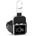Black portable Apple Watch wireless charging power bank on a keyring.