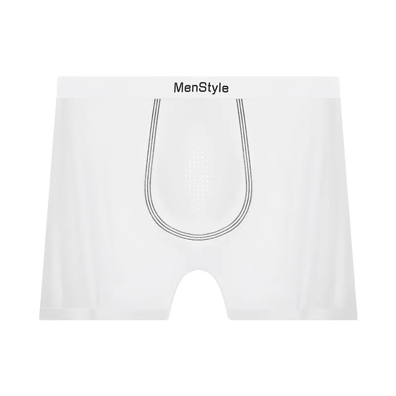 Men's seamless satin ice silk boxer shorts in flesh tone colour with mid-waist design