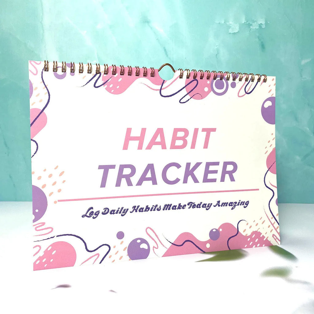 English habit tracking notebook with 12 pages in four colour options
