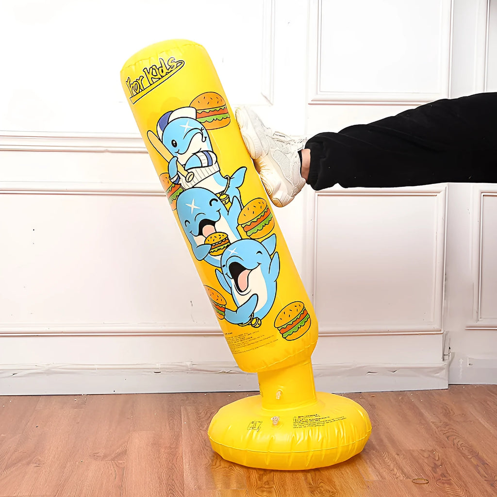 Yellow hamburger inflatable boxing column standing vertically at 120cm tall