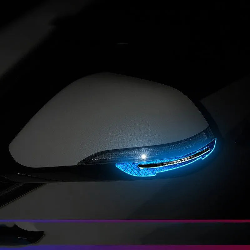 Blue reflective car bumper protection strips with adhesive backing for universal vehicle installation