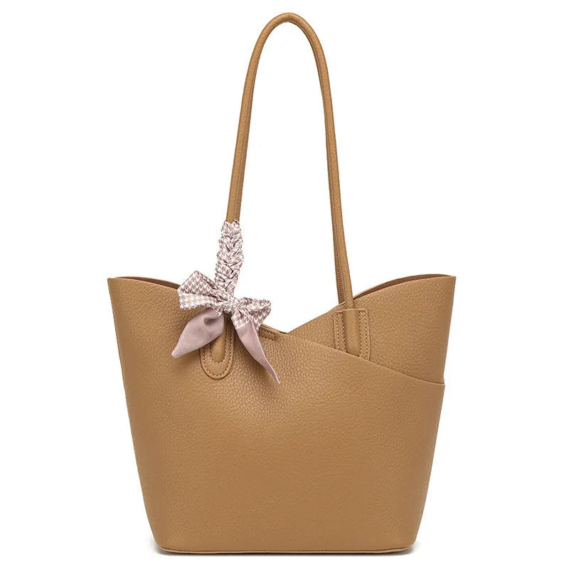 Large capacity casual PU shoulder handbag in European American retro style, vertical square shape, brown colour with sewing-line detail