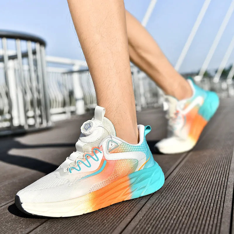 Mesh breathable sports shoes low top lace up for men women cushioned sole non slip white green black purple white orange