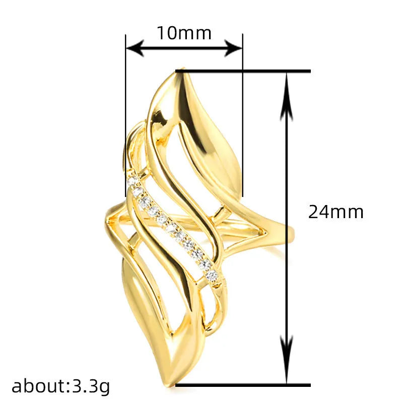 Women's copper ring with exaggerated curve design in Q611 gold colour showing side profile