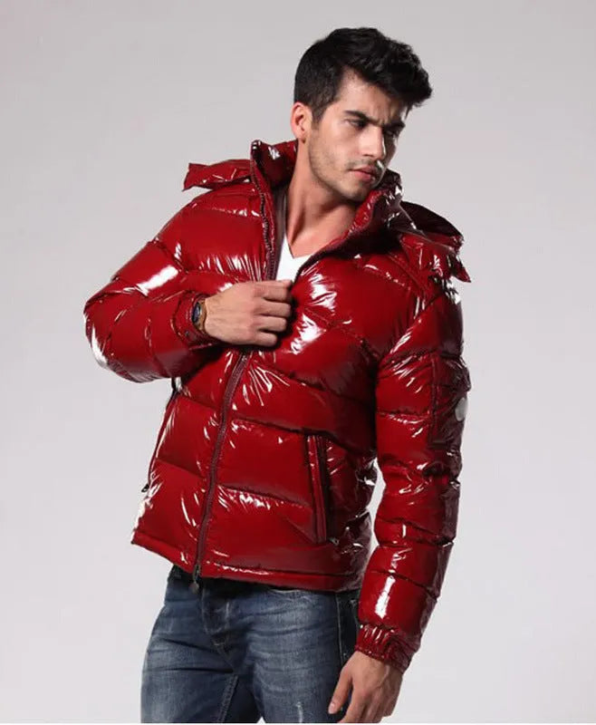 Thick down jacket for men women white duck down filling loose fit black gloss colour