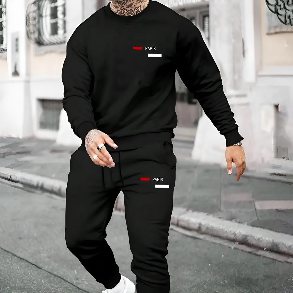 Casual printed fleece hoodie with pants two-piece set in light mature casual style, available in multiple colours