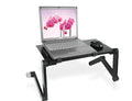 Portable folding laptop desk in black or rose red with metal frame, ventilated top, 480 mm adjustable height and 360-degree tilt