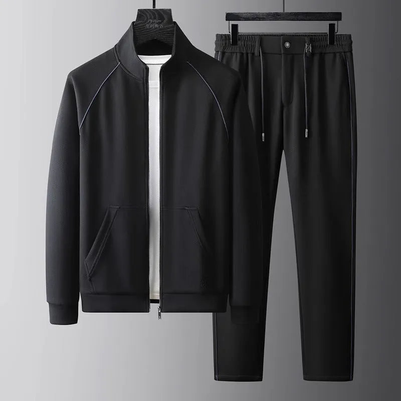 Stand collar slim fit sports tracksuit coat and trousers in vinylon fabric