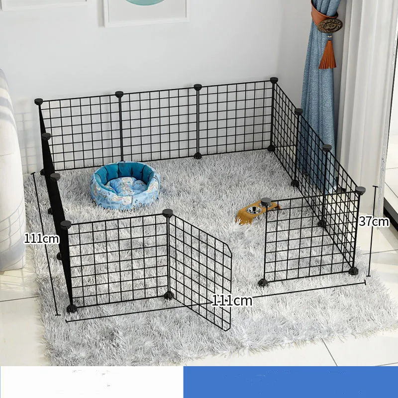 Small dog indoor isolation fence cage with modular panels, clips, and optional door in black, white, or white checkered