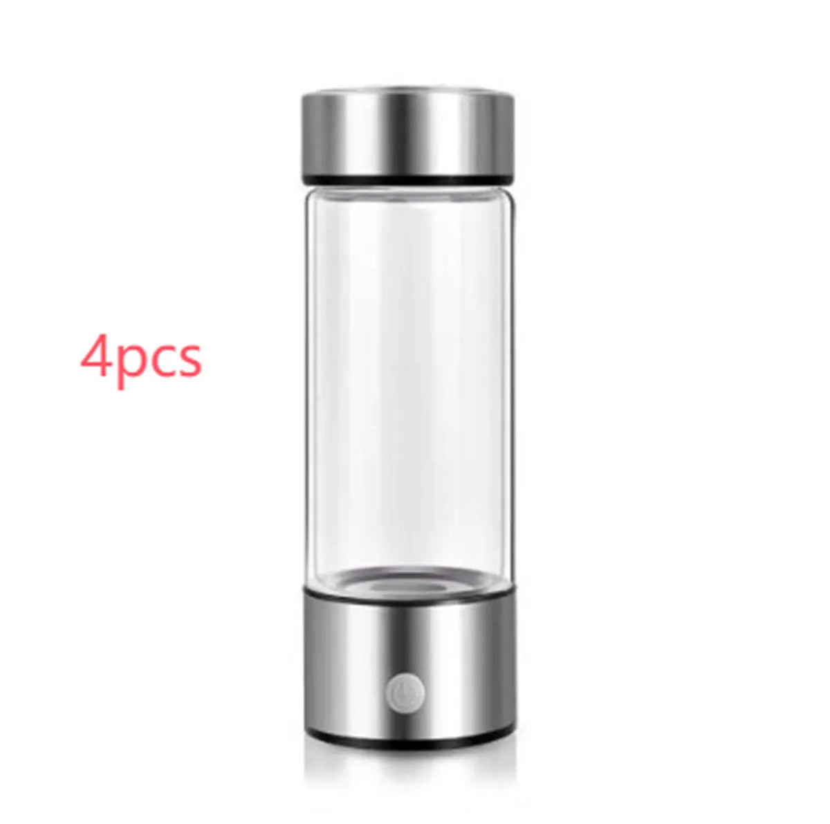 Silver hydrogen water generator bottle with borosilicate glass cylindrical design and electric components