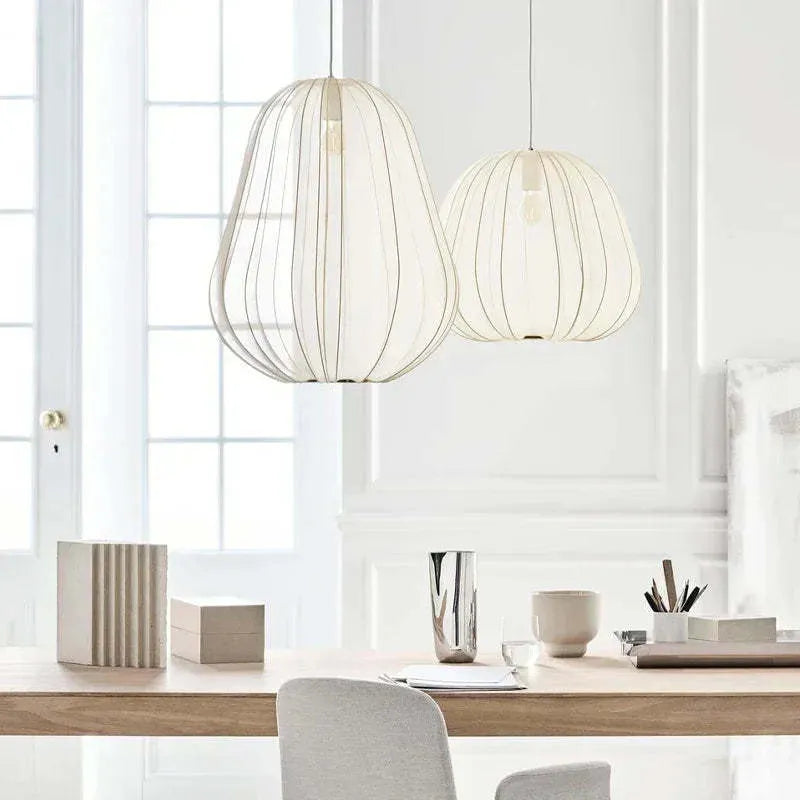 Japanese-style grey-blue iron pumpkin pendant ceiling light with branch design.