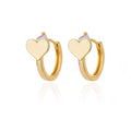 Gold-coloured heart-shaped clip-on stud earrings with a central zircon stone for women.