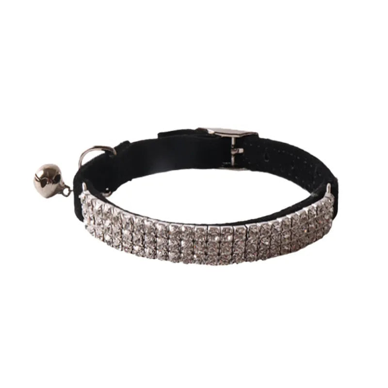 A soft flocking fabric cat collar with a gang drill pattern and an elastic buckle, shown in one of six available colours.