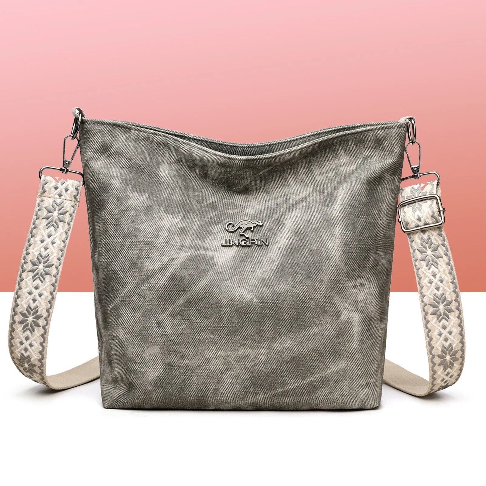 Soft PU leather women's crossbody bag in grey, pink, or yellow with an adjustable strap