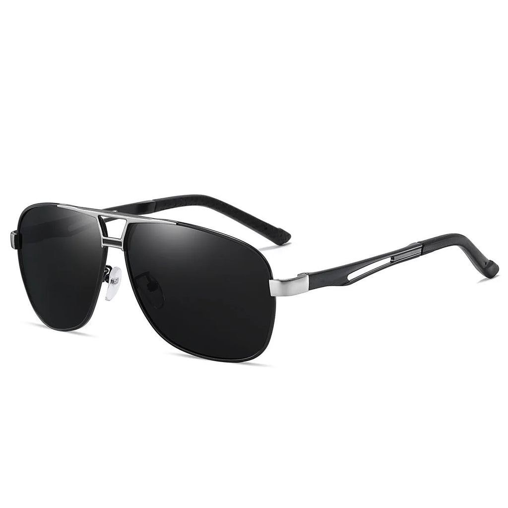 Men's orange red metal aviator sunglasses with polarised TAC lenses on a grey background
