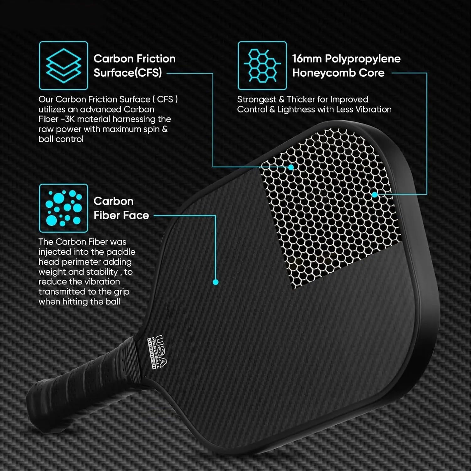 3K full carbon fibre beach racket in black or orange with graphite carbon honeycomb surface measuring 40x20cm