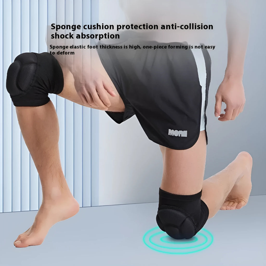 A pair of black free-size kneepads with thick sponge padding for sports like volleyball and dance.