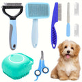 8-piece stainless steel dog grooming tools set with self-cleaning bristles in pink or blue colour