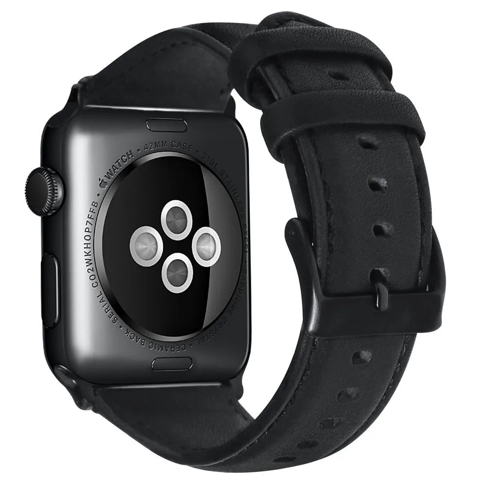 Top layer cowhide leather watch strap for Apple Watch 38-40mm and 42-44mm in oil wax finish, black colour option