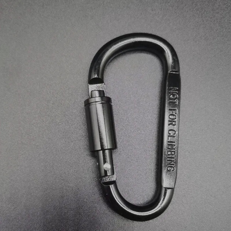 An 8cm D-shaped aluminium locking carabiner shown in a bright silver colour.