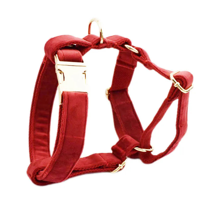 Soft cloth dog collar and leash set with matching vest, red bow tie, and included poop bag on a white background.