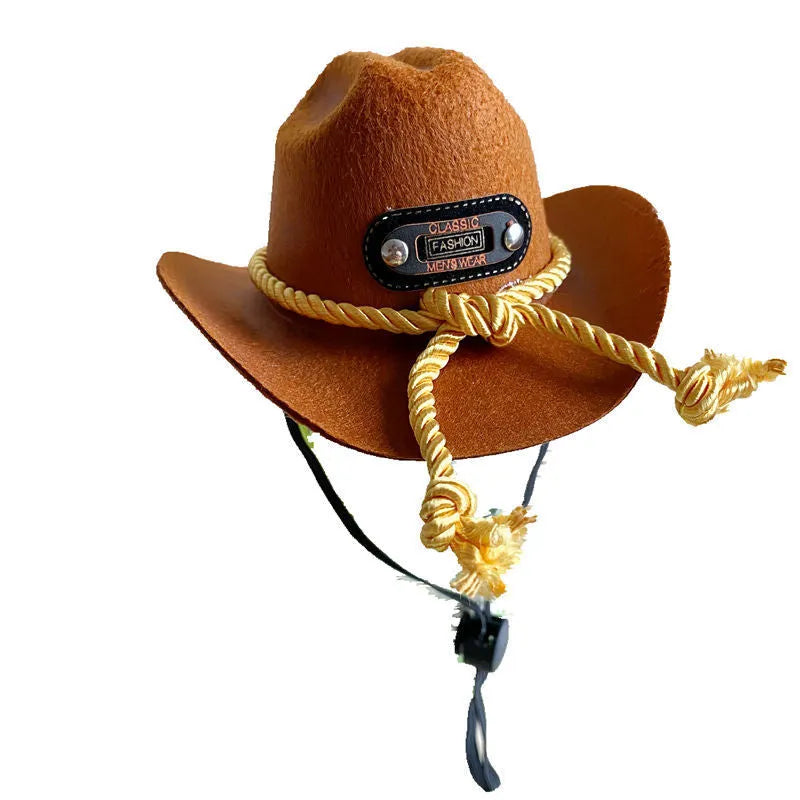British cowboy hat for cats in non woven fabric with decorative velvet belt attachment