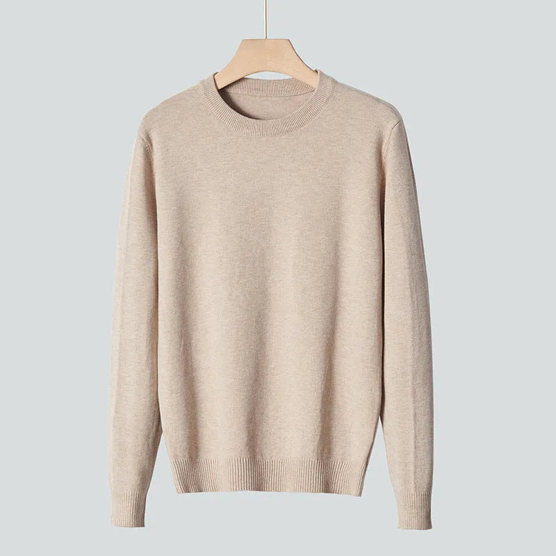 Men's modal knitted round neck pullover sweater in black, loose fit, long sleeve